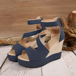 [Free Shipping] New Plus-Size WomenS Shoes Open-Toe Sandals Wedge-Heeled Sandals Outdoor Sandals High-Heeled Sandals With A Back Zipper