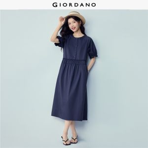 Giordano Women Cooling ruffle ruched waist maxi dress Free Shipping 05466318
