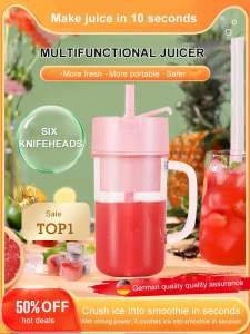 ✨Juicer Blender Portable Juicer Cup Free Sedotan Free Kabel Type-C 3000mAh/Portable Mini 500 ml Juicer Portable 10 Pisau Blender Jus Usb Blender Buah Elektrik Rechargeable Mini Mixer lce Crusher Pembuat jus multifungsi portabel (dengan sedotan)