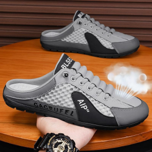 Teenagers outside wear half drag board shoes casual lazy one foot stirrup breathable mens shoes