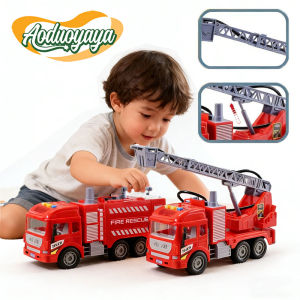 Aoduoyaya Inertial Fire Truck Toy with Water Spray Scalable Aerial Ladder Lights Music Boy Car Toy Mainan