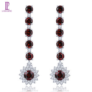 Lohaspie Jewelry Genuine 4.5 Carats Solid Sterling Silver 925 Stud Earring Natural Garnet Stud Earring Silver Earrings 925 Original Garnet Birthstone Earring For Women Jewelry