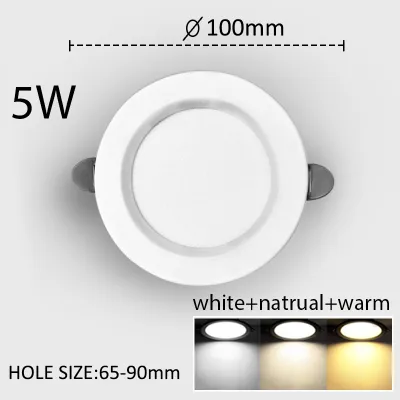 JACKSUN 10pcs Pinlight LED Ceiling Tricolor Pin Lights Recessed Downlight Panel Ceiling Light 3 Color 5W/7W/9W/12W for Living Room Bedroom Bathroom Office