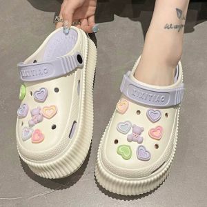 [Free Shipping] Height-Increasing Clog Sandals for Women High-Heeled Platform Sandals for Outdoor Wear DIY Non-Slip Closed-Toe Beach Sandals Student Slippers