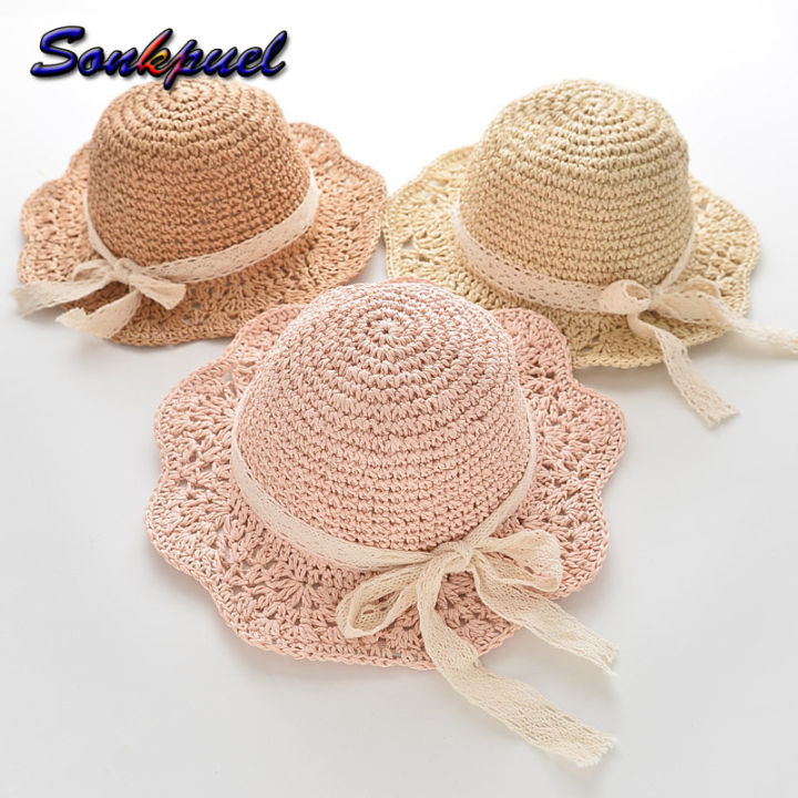 Sonkpuel Summer Fashion Korean Baby Petal Brim Straw Woven Hat Sun