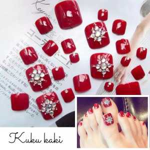 Kuku Kaki Motif Baru Toenail Isi 24pcsBox - Lem Cair dan Lem Jelly - Aesthetic & Cocok untuk Acara maupun Sehari-hari - 12 Ukuran Berbeda - Daya Tahan Lem 2-3 Hari