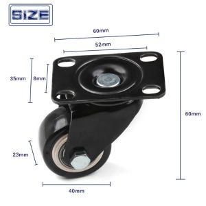 1PC Black Rubber Swivel Casters High Bearing Capacity 50kg Office Chair Sofa Platform Trolley Wheels Caster Furniture Hardware