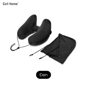 Gối cổ ngủ trưa văn phòng công thái học gối tựa đầu bơm hơi chữ H kèm nón che mắt