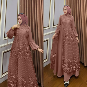 Clarisa Dress Brokat Kondangan Terbaru 2025 Bahan Ceruty Babydoll Mix Brukat Aplikasi Payet Mutiara Mewah Elegan Gamis Wanita Muslim Pesta Gamis Lebaran 2025 Bisa COD