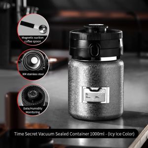 BINCOO Coffee Bean Sealing Jar Stainless Steel Storage Food Container Double Layer Storage Can Large Capacity 1.0L