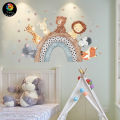 Cartoon Animal Wall Sticker Hiasan Dinding Kamar Anak Dekorasi Stiker Dinding Kelas Sekolah Rainbow Star Gajah, Singa, Beruang, Rubah. 