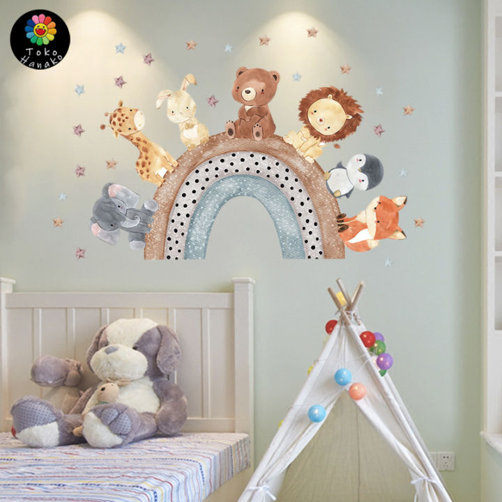 Cartoon%20Animal%20Wall%20Sticker%20Hiasan%20Dinding%20Kamar%20Anak%20Dekorasi%20Stiker%20Dinding%20Kelas%20Sekolah%20Rainbow%20Star%20Gajah,%20Singa,%20Beruang,%20Rubah%20-%20Image%202