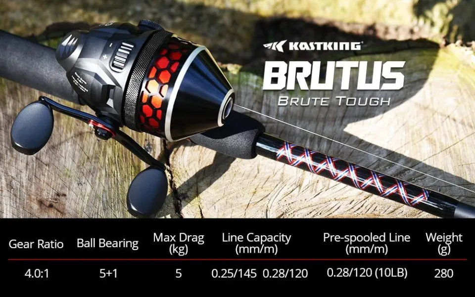 KastKing Brutus Fishing Reel 4.0:1 Gear Ratio 5+1 Ball Bearing 5kg Max Drag  Fishing Coil Spincast Reel With 10LB Fishing Line