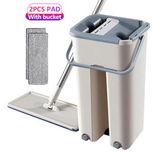 360° Free Hand Self Wash Lazy Floor Mop 2in1 Squeeze Dry Flat Mops Bucket With map Cloth  360 Spin Refill Pad