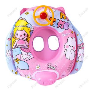 Florasis Removable Sunshade Baby Floater Boat for Kids Swimming Pool Inflatable Ring with Cartoon Design