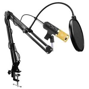 Microphone Suara Jernih Mikrophone Podcast Perekam Suara Youtuber USB Mikrofon Scissor Arm Stand & Pop Filter