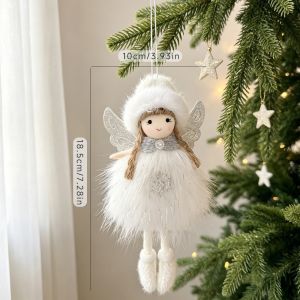 UNIITY Soft Plush Material Christmas Angel Ornament Sitting Pose Fluffy Wings Plush Angel Doll Cute Keychain Charm Design Kawaii Plush Doll Christmas Tree Decoration