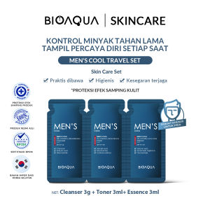 BIOAQUA Mens Cool Travelling SkinCare Set Praktis Dibawa Skincare Sample Size With Cleanser/Toner/EssenceWith Salicylic acid