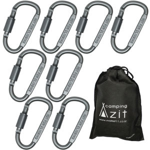 Camping Azit 8cm Locking Carabiner 8pcs + storage pouch set Duralumin Metal Gray for Keychain Camping Fishing Outdoor carabiner heavy duty carabiner aesthetic carabiner tactical carabiner hook