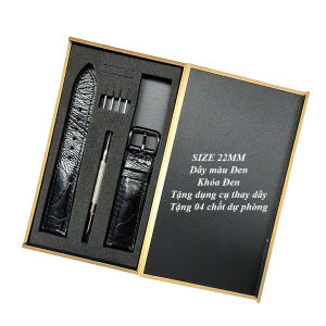 Dây đồng hồ da ĐÀ ĐIỂU THẬT cao cấp khóa cài thép không gỉ Fullbox HỘP GỖ (Đen) size 12 14 15 16 17 18 19 20 21 22 24mm
