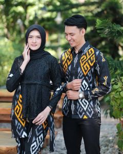 [ BISA COD ] KRISNA Batik Couple Hitam songket klasik Set kebaya Wisuda Kondangan Lamaran elegan dan mewah Baju seragam sarimbit Terbaru
