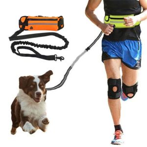 GGTU Reflective Dog Leash with Waist Bag Hands-Free Adjustable Belt Dog Traction Rope Durable Portable Dog Walking Leash with Pack Pet Training