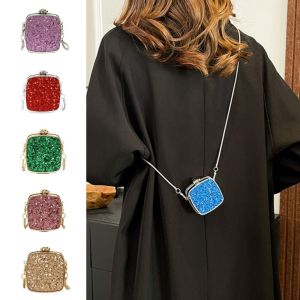 SOTOP หรูหราสุดหรู กระเป๋าสตางค์ลิปสติกโซ่โลหะ สง่างามเรียบหรู กระจกสะท้อนแสง ถุงเครื่องประดับ ละเอียดอ่อนและละเอียดอ่อน กลิตเตอร์ กระเป๋าสะพายคาดสายโซ่ใบเล็ก สำหรับผู้หญิง