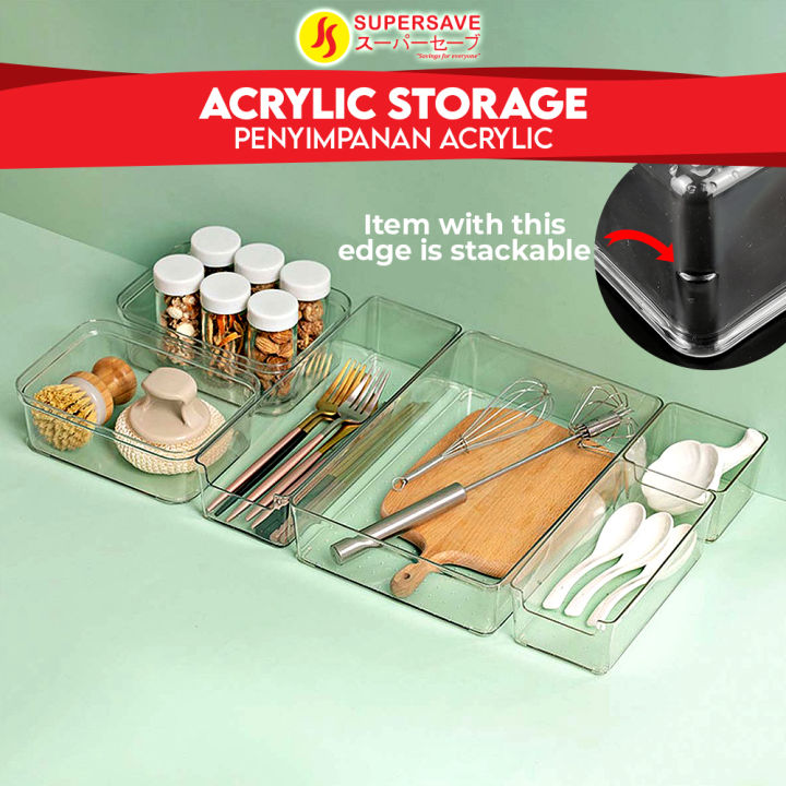 Acrylic Kitchen Drawer Organizer Storage Box Container Cutlery Holder