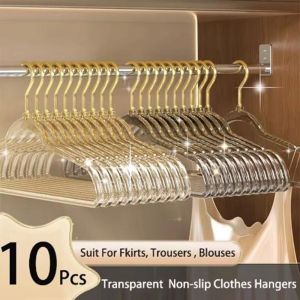 SUN ME 10Pcs Non-marking Transparent Glitter Hangers Non-slip Thickened Clothes Drying Rack Fashion Space Saving Laundry Hanger for Household