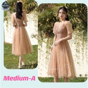 Recoal Bridesmaid Gown Prom Dress Rose Gold Sequins MEDIUM Length Evening Gown Temperament Elegant Wedding Gown Dress