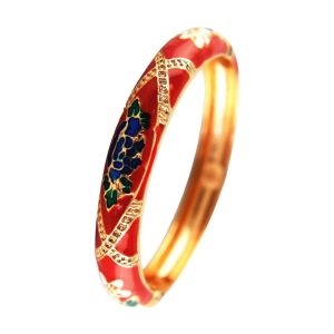 GENENIC Double Bangle Vintage Cloisonne Bangle Traditional Chinese Womens Hand Bracelet Bohemian Classic Hollow Out Flower Bangle Girls