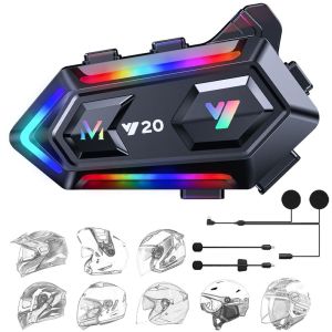 5210A 1pc บลูทูธ 5.3 ลำโพงหมวกกันน็อคมอเตอร์ไซค์ ผสมสีสัน RGB 300 ล้าน ชุดหูฟังอินเตอร์คอมสำหรับมอเตอร์ไซค์ แบบพกพา ตอบกลับอัตโนมัติ ระบบอินเตอร์คอม สำหรับผู้ขับขี่ 2 คน