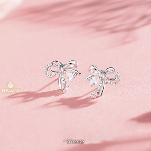 Bông tai nữ chuôi bạc 925 Eleanor Accessories hình nơ đính đá phụ kiện trang sức khuyên tai 9129
