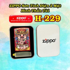 bật lửa zippo sơn tĩnh điện 2 mặt hình thần tài kiểu #229 có mộc đáy - xài xăng