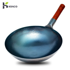 Konco Chảo sắt có tay cầm gỗ màu xanh vẩy cá mô hình Chảo Trung Quốc làm bằng tay truyền thống Chảo sắt với tay cầm hỗ trợ gas đồ nấu nướng nồi nấu ăn khuấy chảo chiên 32cm/34cm