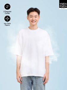 [ซื้อ 1 แถม 1] YUENPUEN เสื้อเย็น OVERSIZE สีขาว Cooling T-Shirt เย็นสบาย ลดลง 2 องศา ขณะสวมใส่ ระบายอากาศดี