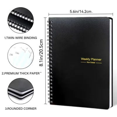 A5 Weekly Planner Paper Letter Diary For School Goal Planner Agenda Full English Self-Filled Schedule Daily with Weekly Information and Plan Sections 52 Sheets 230gms