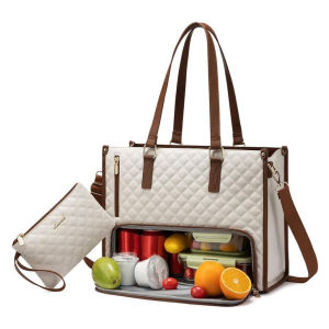 Lunch Tote Bag for Women 15.6 inch Laptop Work Bag with Lunch Compartment Large Capacity Thermal Insulated Food Storage Bag Office School Teacher Work Bag Comes with Matching Wallet