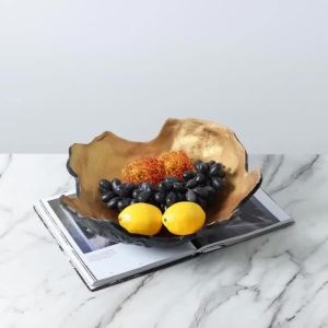 xpkQ Luxury Creative Fruit Plates Modern Resin Storage Fruit Bowl Minimalist Resin Black Gold Storages Tray Elegant Table Decoration K6R8Z