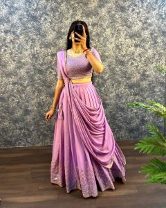 NEW ARRIVAL LEHANGA HEAVY SOFT FOX GEORGETTE WITH SEQUENCE WORK & ZARI WITH 3.5 MTR FLAIR