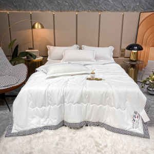 Dansunreve Cool Quilt Houndstooth Pattern Cozy Plain Color Japanese Style Comforter Washable Breathable Blanket Single Queen King Size