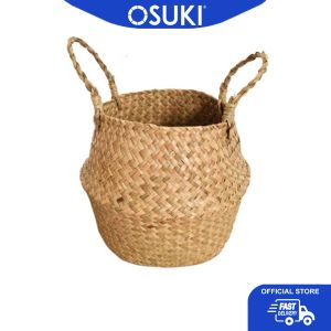 OSUKI Tree Plant Flower Pot Basket Storage Foldable Rattan Woven (20 x 18cm)