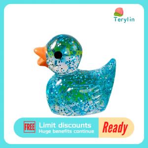 Terylin Colorful Duck Ornament Glitter Duck Ornament Mini Glitter Clear Duck Ornament Cute Resin Craft Colorful Duck Figure Dollhouse Garden Decoration
