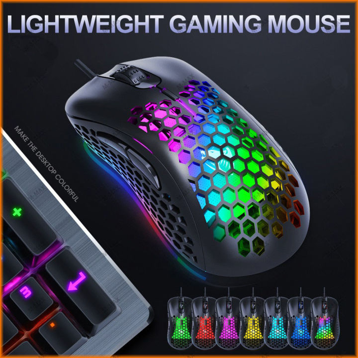 T-WOLF G540 Gaming Mouse USB Wired 6 Buttons Honeycomb Holes Breathing ...