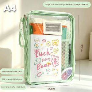 Transparent File Bag A4 Book Bag Zipper Pouch PVC Clear Bag Document Paper Storage File Organizer for School
