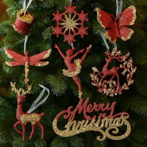 NEXTGENYUN Gold Sequin Christmas Tree Pendant Butterfly Dragonfly Xmas Tree Pendant Creative Knot Girl Glitter Snowflake Elk Ornaments Christmas Tree Decoration