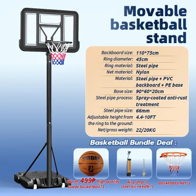 [best price]Standard Basketball Hoop Set For Teenagers and Adults Basketball ring and board set Height-adjustable 10FT Outdoor basketball court Basketball ring with stand 10ft Outdoor and Indoor portable basketball hoops