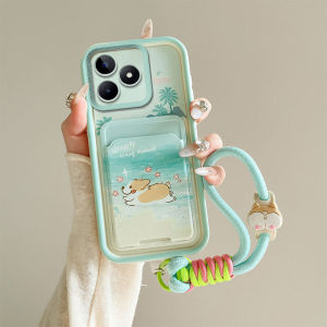 Lifebelle Ốp cho Ốp lưng điện thoại realme C51 C53 C63 c65s ốp chống trượt mẫu động vật hoạt hình dễ thương thời trang có khe đựng thẻ và dây đeo tay bé gái Ốp Ốp lưng điện thoại cho Realme Note 50