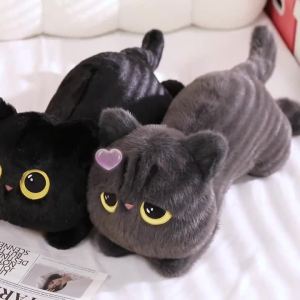 50-90cm Cat Plush Pillow Stuffed Soft Lying Cat Cushion Lovely Black Cat Sleeping Pillow Nice Birthday Gifts