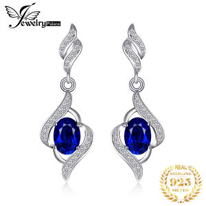 JewelryPalace Created Blue Sapphire Earrings 925 Sterling Silver Dangle Drop Earrings for Women Statement Gemstone Jewelry
